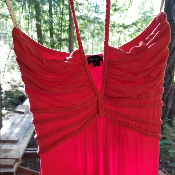 Summer Dress Orange Sky Brand Long Small Spaghetti Strap Halterneck Sleeveless - Picture 9 of 16